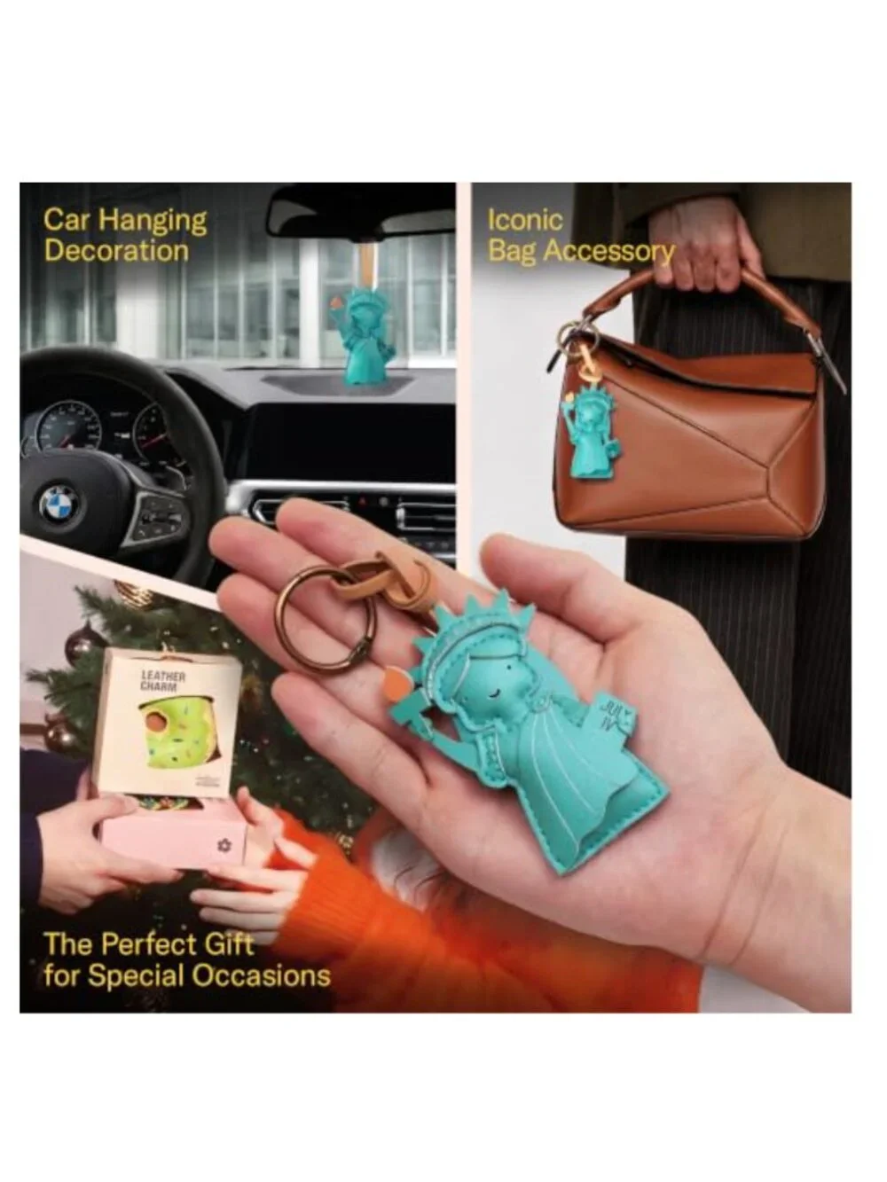 Hand-Sewn Leather Charm Keychain for Keys Bags Backpacks Car Decoration